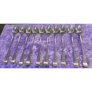 Oxford Hall OXH59 Ice Tea Spoons Satin Wing Heel Tipped‎ Stainless Set Of 10